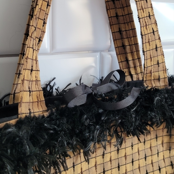 Medium Size Fabric Tote Bag with Black Fringed Trim  - Picture 5 of 8
